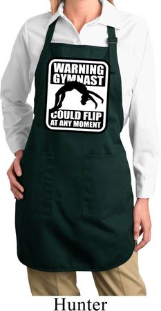 Ladies Apron Warning Gymnast Could Flip Full Length Apron with Pockets