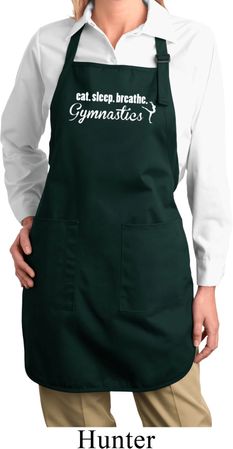 Ladies Apron White Eat Sleep Gymnastics Full Length Apron with Pockets