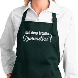 Ladies Apron White Eat Sleep Gymnastics Full Length Apron with Pockets