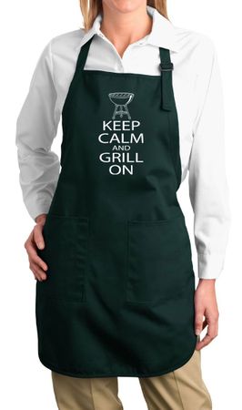 Ladies Apron White Keep Calm Grill On Full Length Apron with Pockets