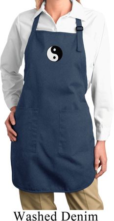 Ladies Apron Yin Yang Patch Small Print Full Length Apron with Pockets