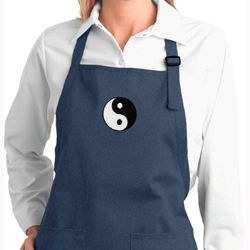 Ladies Apron Yin Yang Patch Small Print Full Length Apron with Pockets