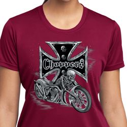 Ladies Biker Shirt Chopper Cross Skeleton Moisture Wicking Tee T-Shirt