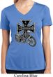 Ladies Biker Shirt Chopper Cross Skeleton Moisture Wicking V-neck Tee