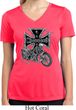 Ladies Biker Shirt Chopper Cross Skeleton Moisture Wicking V-neck Tee