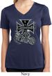 Ladies Biker Shirt Chopper Cross Skeleton Moisture Wicking V-neck Tee