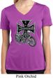 Ladies Biker Shirt Chopper Cross Skeleton Moisture Wicking V-neck Tee