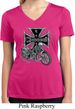 Ladies Biker Shirt Chopper Cross Skeleton Moisture Wicking V-neck Tee