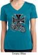 Ladies Biker Shirt Chopper Cross Skeleton Moisture Wicking V-neck Tee