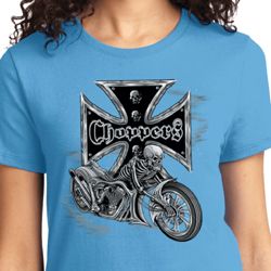 Ladies Biker Shirt Chopper Cross Skeleton Tee T-Shirt