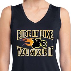 Ladies Biker Shirt Ride It Sleeveless Moisture Wicking Tee T-Shirt