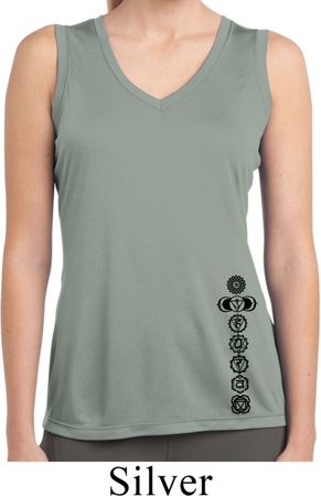 Ladies Black 7 Chakras Bottom Print Sleeveless Moisture Wicking Tee