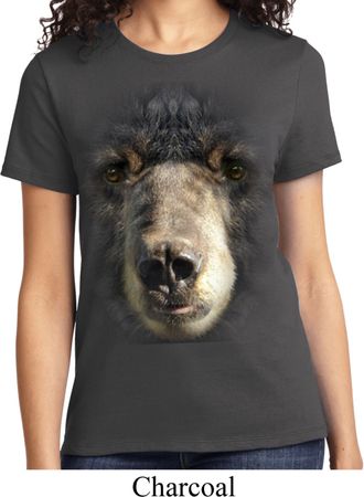 Ladies Black Bear Shirt Big Black Bear Face Tee T-Shirt