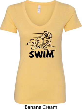 Ladies Black Penguin Power Swim V-Neck Shirt