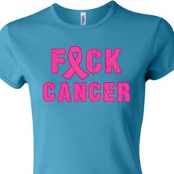 Ladies Breast Cancer Awareness Shirt F*CK Cancer Crewneck Tee T-Shirt