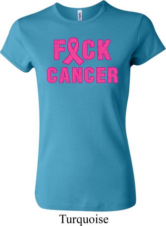 Ladies Breast Cancer Awareness Shirt F*CK Cancer Crewneck Tee T-Shirt