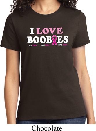 Ladies Breast Cancer Awareness Shirt I Love Boobies Tee T-Shirt