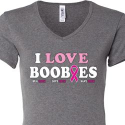 Ladies Breast Cancer Awareness Shirt I Love Boobies V-neck Tee T-Shirt