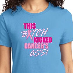 Ladies Breast Cancer Awareness Shirt Kicked Cancers Ass Tee T-Shirt