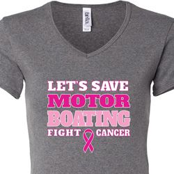 Ladies Breast Cancer Awareness Shirt Motor Boating V-neck Tee T-Shirt