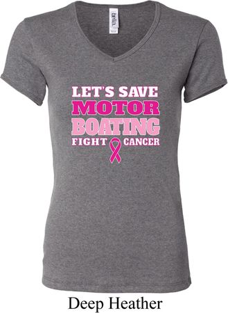 Ladies Breast Cancer Awareness Shirt Motor Boating V-neck Tee T-Shirt