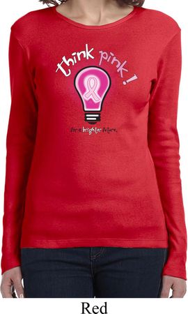 Ladies Breast Cancer Awareness Shirt Think Pink Long Sleeve Tee