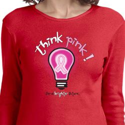 Ladies Breast Cancer Awareness Shirt Think Pink Long Sleeve Tee