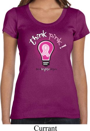 Ladies Breast Cancer Awareness Shirt Think Pink Scoop Neck Tee T-Shirt