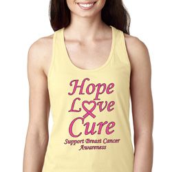 Ladies Breast Cancer Hope Love Cure Ideal Racerback