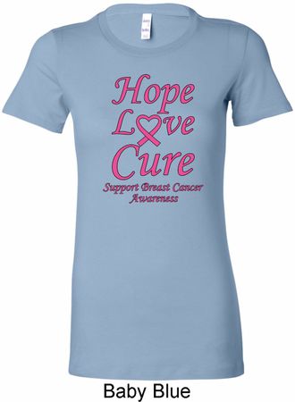 Ladies Breast Cancer Hope Love Cure Longer Length Shirt