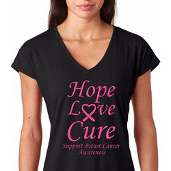 Ladies Breast Cancer Hope Love Cure Tri Blend V-neck