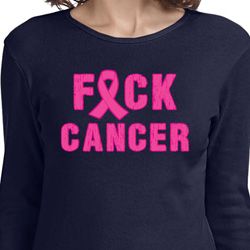 Ladies Breast Cancer Shirt F*CK Cancer Long Sleeve Tee T-Shirt