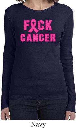 Ladies Breast Cancer Shirt F*CK Cancer Long Sleeve Tee T-Shirt
