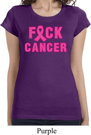 Ladies Breast Cancer Shirt F*CK Cancer Longer Length Tee T-Shirt