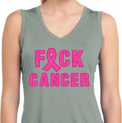 Ladies Breast Cancer Shirt F*CK Cancer Sleeveless Moisture Wicking Tee