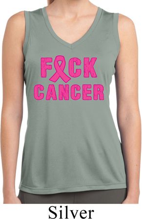 Ladies Breast Cancer Shirt F*CK Cancer Sleeveless Moisture Wicking Tee