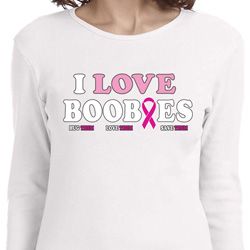 Ladies Breast Cancer Shirt I Love Boobies Long Sleeve Tee T-Shirt