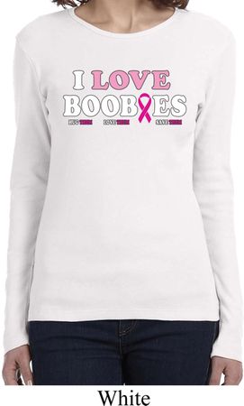 Ladies Breast Cancer Shirt I Love Boobies Long Sleeve Tee T-Shirt