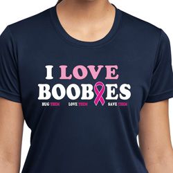 Ladies Breast Cancer Shirt I Love Boobies Moisture Wicking Tee T-Shirt