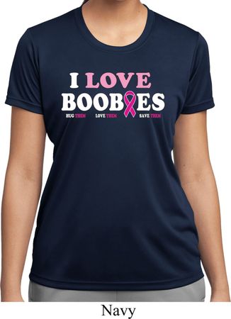 Ladies Breast Cancer Shirt I Love Boobies Moisture Wicking Tee T-Shirt