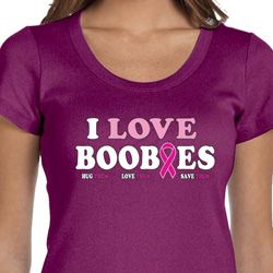 Ladies Breast Cancer Shirt I Love Boobies Scoop Neck Tee T-Shirt