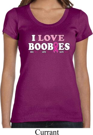 Ladies Breast Cancer Shirt I Love Boobies Scoop Neck Tee T-Shirt