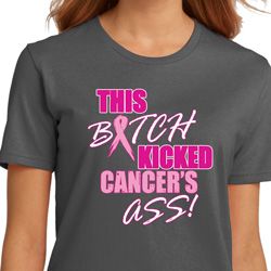 Ladies Breast Cancer Shirt Kicked Cancers Ass Organic Tee T-Shirt