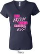 Ladies Breast Cancer Shirt Kicked Cancers Ass V-neck Tee T-Shirt