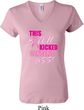 Ladies Breast Cancer Shirt Kicked Cancers Ass V-neck Tee T-Shirt
