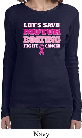Ladies Breast Cancer Shirt Motor Boating Long Sleeve Tee T-Shirt