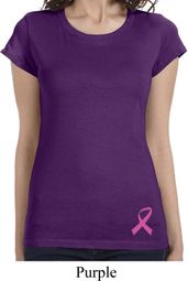 Ladies Breast Cancer Shirt Pink Ribbon Bottom Print Longer Length Tee