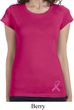 Ladies Breast Cancer Shirt Pink Ribbon Bottom Print Longer Length Tee
