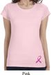 Ladies Breast Cancer Shirt Pink Ribbon Bottom Print Longer Length Tee