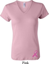 Ladies Breast Cancer Shirt Pink Ribbon Bottom Print V-neck Tee T-Shirt